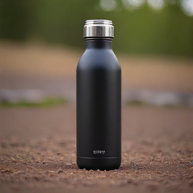 Black vacuum-sealed stainless steel water bottle with a polished lid, perfect for keeping drinks at the right temperature.