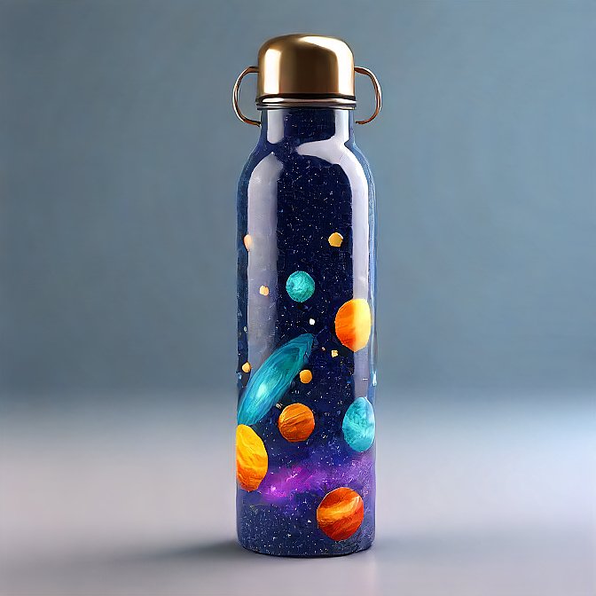 Cosmic-inspired insulated water bottle with space elements