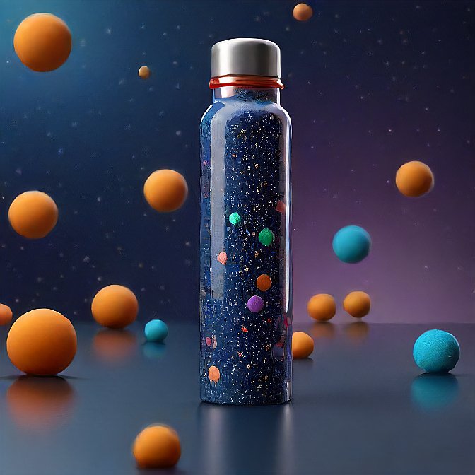 Insulated bottle featuring colorful planets and stars