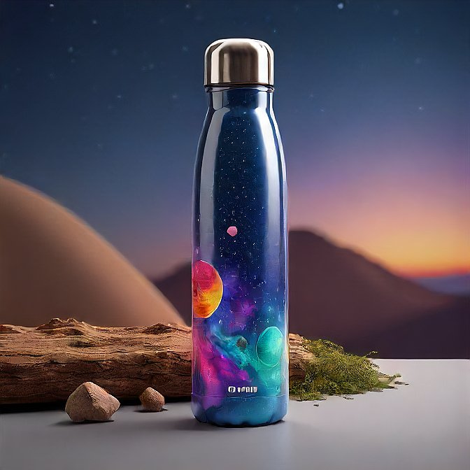 Insulated water bottle with space-themed design