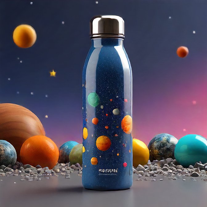 Space edition water bottle with a starry galaxy design