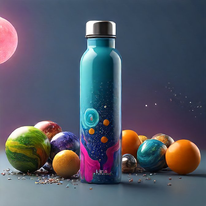 Vibrant space design on an insulated water bottle