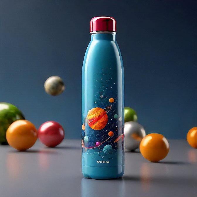 Space-inspired insulated bottle with bold cosmic patterns