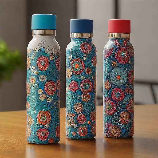 Sleek steel water bottle with bright, eye-catching color pattern