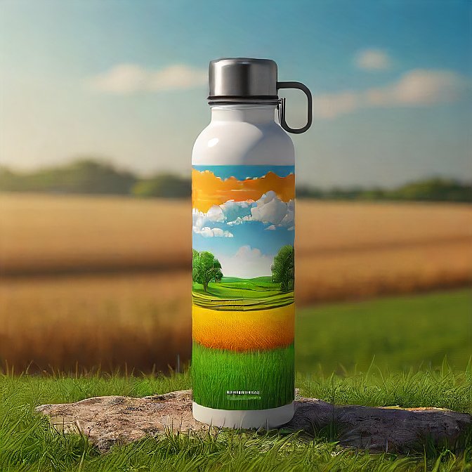 Indian farming-inspired insulated water bottle in a clean studio backdrop.